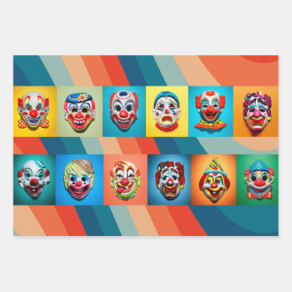 Haunted Carnaval: Halloween Clown Masks Inpakpapier Vel