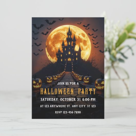 Haunted Castle Halloween Kaart (Staand voorkant)