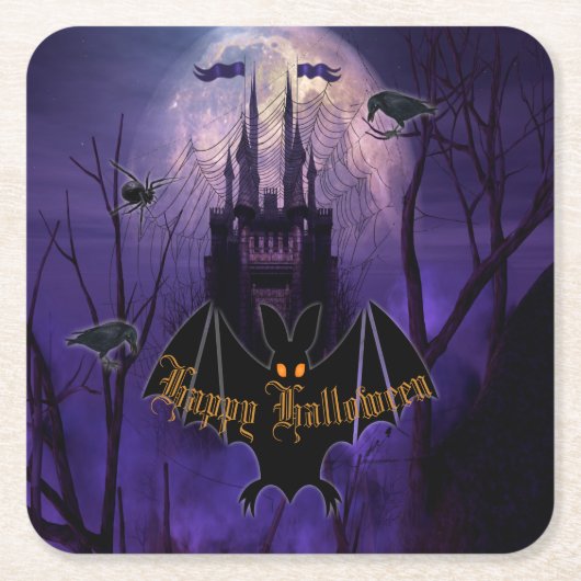 Haunted Castle Halloween Kartonnen Onderzetters (Voorkant)