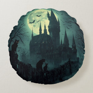 Haunted Castle Halloween ronde kussen
