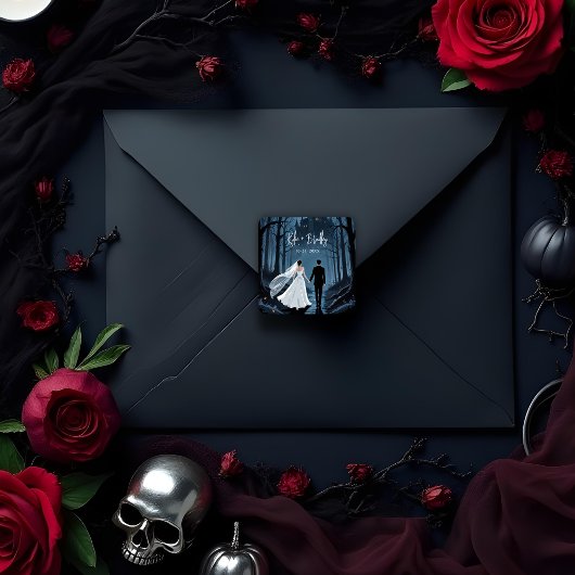 Haunted Castle Halloween Wedding or Engagement Vierkante Sticker