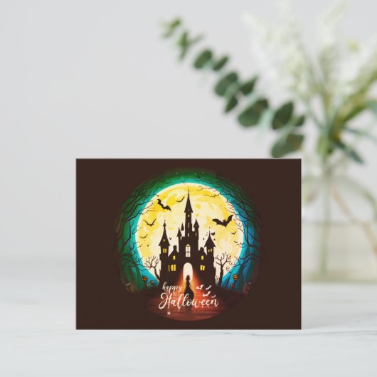 Haunted Castle Happy Halloween Creepy Briefkaart (Staand voorkant)