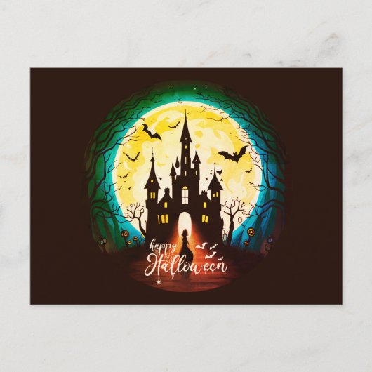 Haunted Castle Happy Halloween Creepy Briefkaart (Voorkant)