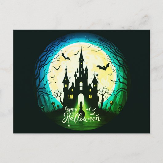 Haunted Castle Happy Halloween Creepy Feestdagenkaart (Voorkant)