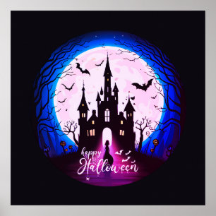 Haunted Castle Happy Halloween Creepy Poster