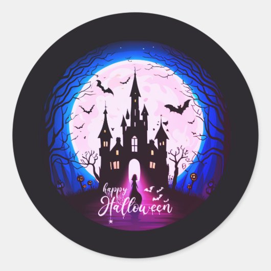 Haunted Castle Happy Halloween Creepy Ronde Sticker (Voorkant)