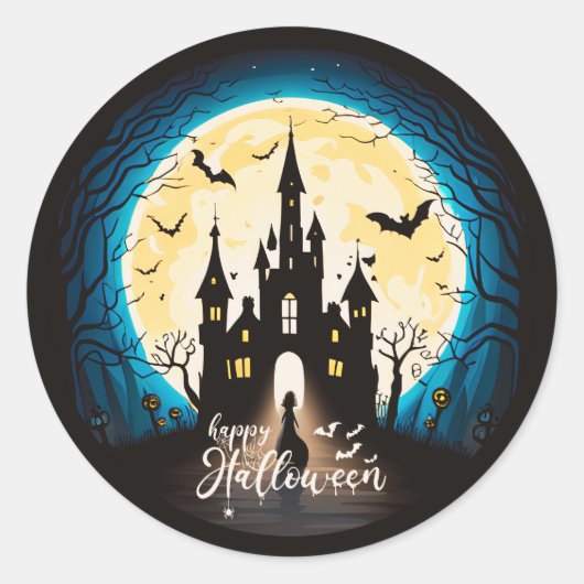 Haunted Castle Happy Halloween Creepy Ronde Sticker (Voorkant)
