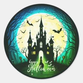 Haunted Castle Happy Halloween Creepy Ronde Sticker