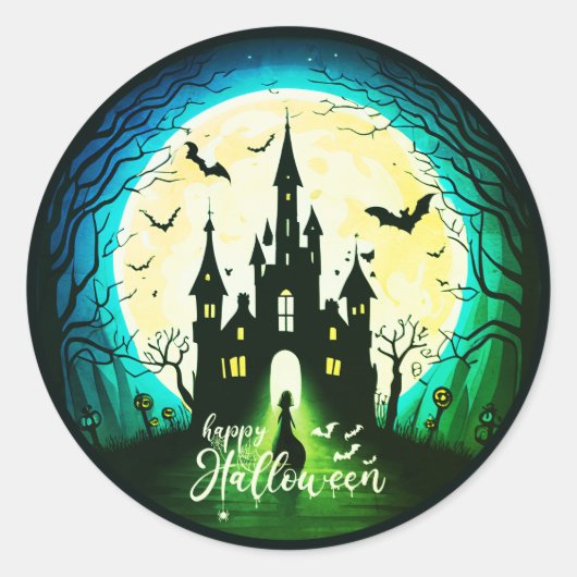 Haunted Castle Happy Halloween Creepy Ronde Sticker (Voorkant)