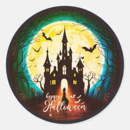 Haunted Castle Happy Halloween Creepy Ronde Sticker