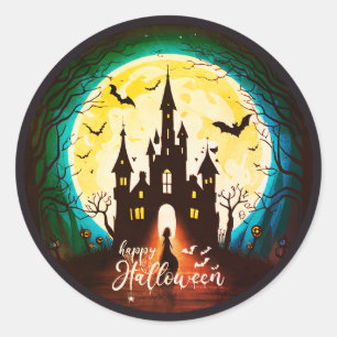 Haunted Castle Happy Halloween Creepy Ronde Sticker
