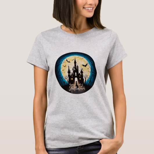 Haunted Castle Happy Halloween Creepy T-shirt (Voorkant)