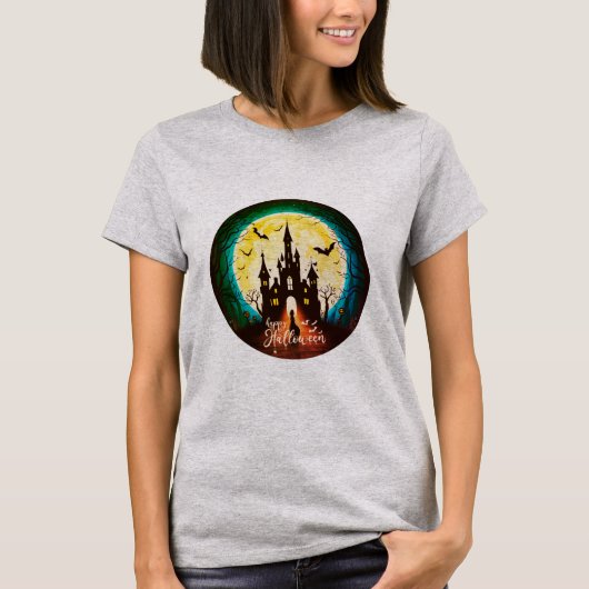 Haunted Castle Happy Halloween Creepy T-shirt (Voorkant)