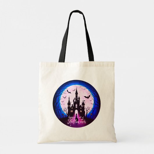Haunted Castle Happy Halloween Creepy Tote Bag (Achterkant)