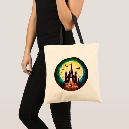Haunted Castle Happy Halloween Creepy Tote Bag (Voorkant (product))