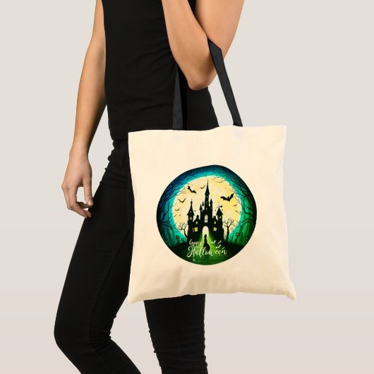 Haunted Castle Happy Halloween Creepy Tote Bag (Voorkant (product))