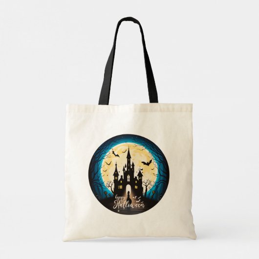Haunted Castle Happy Halloween Creepy Tote Bag (Achterkant)