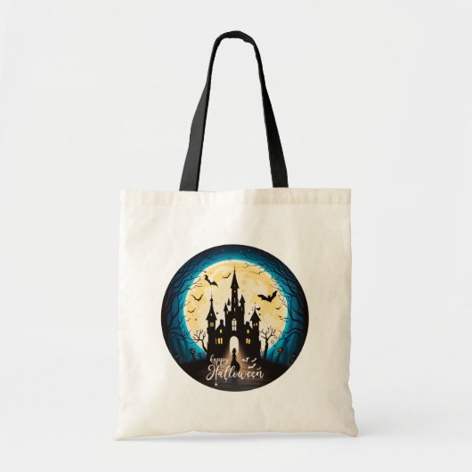 Haunted Castle Happy Halloween Creepy Tote Bag (Voorkant)