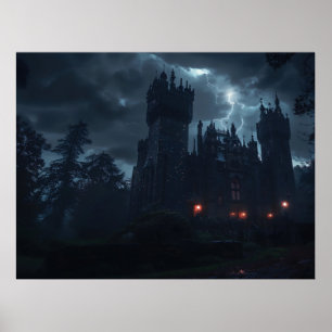 Haunted Castle in het nacht storm Poster
