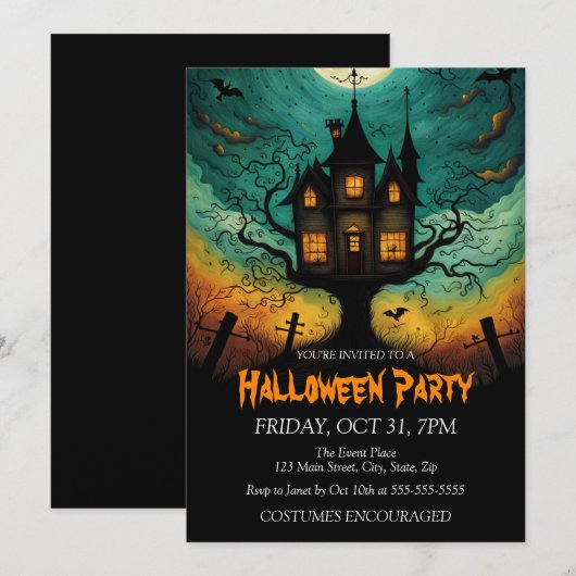 Haunted Castle Kostuum Halloween Party Kaart (Voorkant / Achterkant)