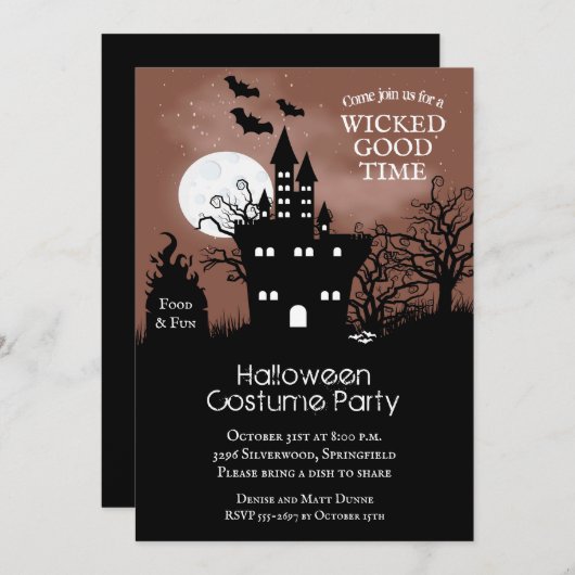 Haunted Castle Spooky Night Sky Halloween Invites (Voorkant / Achterkant)
