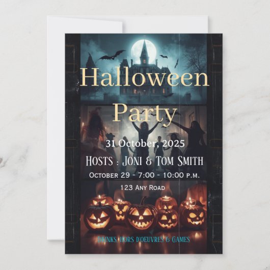 Haunted Castle Spooky Party Invitation Kaart (Voorkant)