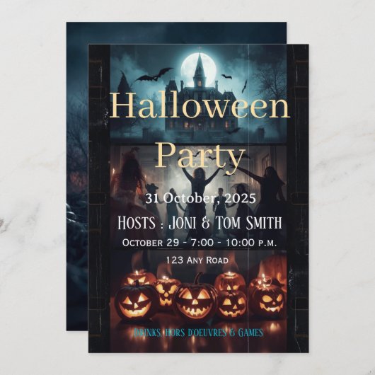 Haunted Castle Spooky Party Invitation Kaart (Voorkant / Achterkant)