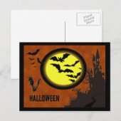 Haunted Castle, vleermuizen en gele maan Briefkaart (Voorkant / Achterkant)