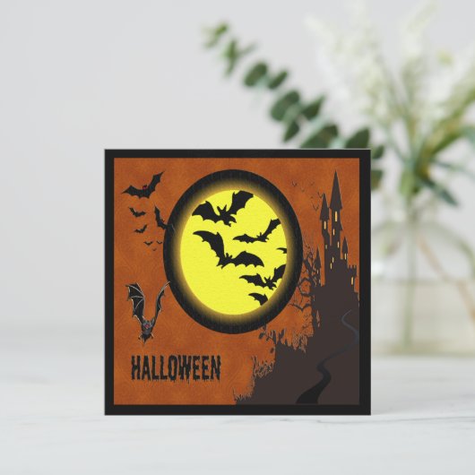 Haunted Castle, vleermuizen en gele maan Kaart (Staand voorkant)
