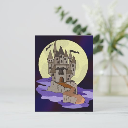Haunted Castle, vleermuizen en volle maan Cartoon Briefkaart (Staand voorkant)