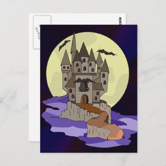 Haunted Castle, vleermuizen en volle maan Cartoon Briefkaart (Voorkant / Achterkant)
