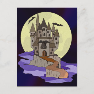 Haunted Castle, vleermuizen en volle maan Cartoon Briefkaart