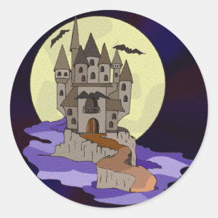 Haunted Castle, vleermuizen en volle maan Cartoon Ronde Sticker