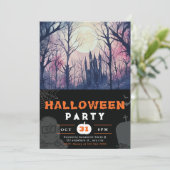 Haunted Castle Volle Maan Roze Hemel Zwart Hallowe Kaart (Staand voorkant)