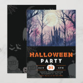 Haunted Castle Volle Maan Roze Hemel Zwart Hallowe Kaart (Voorkant / Achterkant)