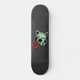 Haunted Cat Floral Skull Modern Cool Gothic Black Persoonlijk Skateboard