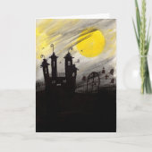 Haunted Cemetary Waterverf Halloween Kaart (Voorkant)