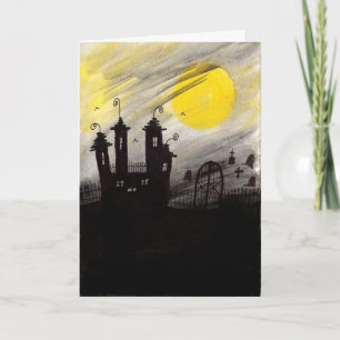 Haunted Cemetary Waterverf Halloween Kaart