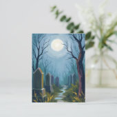 Haunted Cemetery | Halloween Spooky Painting Feestdagenkaart (Staand voorkant)