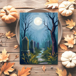 Haunted Cemetery | Halloween Spooky Painting Feestdagenkaart