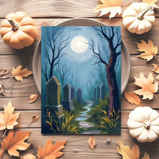 Haunted Cemetery | Halloween Spooky Painting Feestdagenkaart