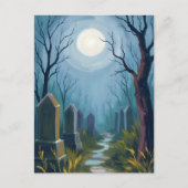 Haunted Cemetery | Halloween Spooky Painting Feestdagenkaart (Voorkant)