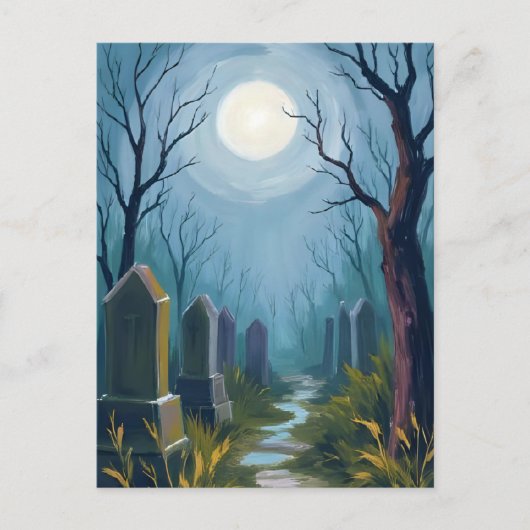 Haunted Cemetery | Halloween Spooky Painting Feestdagenkaart (Voorkant)