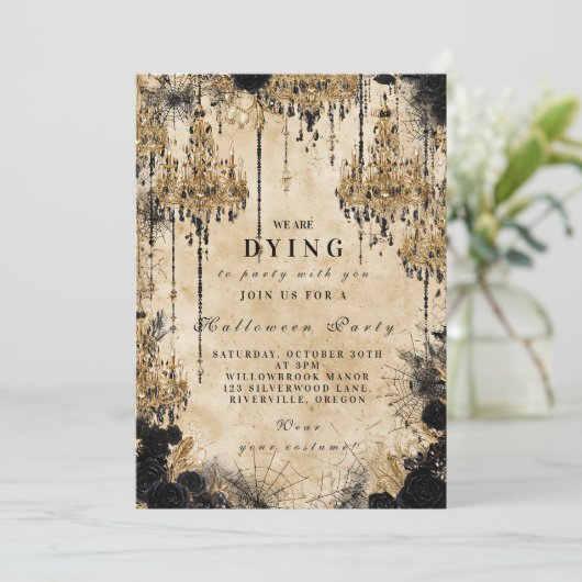 Haunted Chandelier Gothic Halloween Kaart (Staand voorkant)