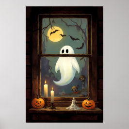 Haunted Cottage Gaze - spookachtige raamscène Poster
