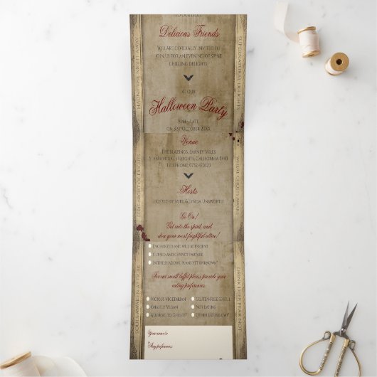 Haunted Creepy Ghost QR-code Halloween Drieluik Uitnodiging (Binnen)