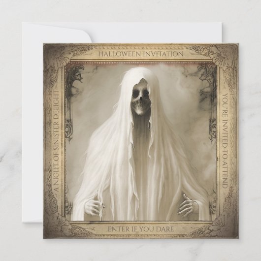 Haunted Creepy Ghost QR Code Volwassen Halloween Kaart (Voorkant)