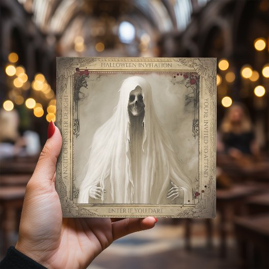 Haunted Creepy Ghost QR Code Volwassen Halloween Kaart