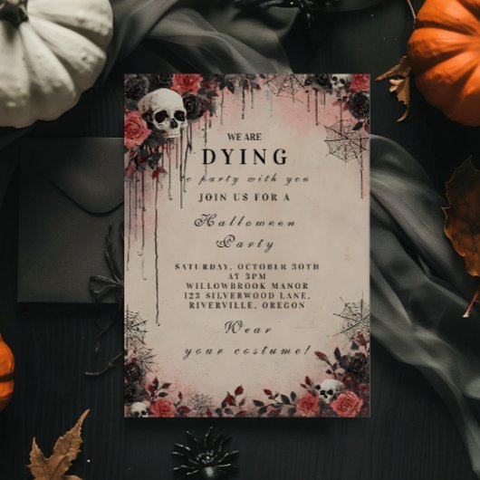 Haunted Crimson Rozen Halloween Night Kaart