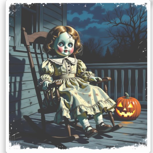Haunted Doll and Halloween Pumpkin Sticker (Voorkant)